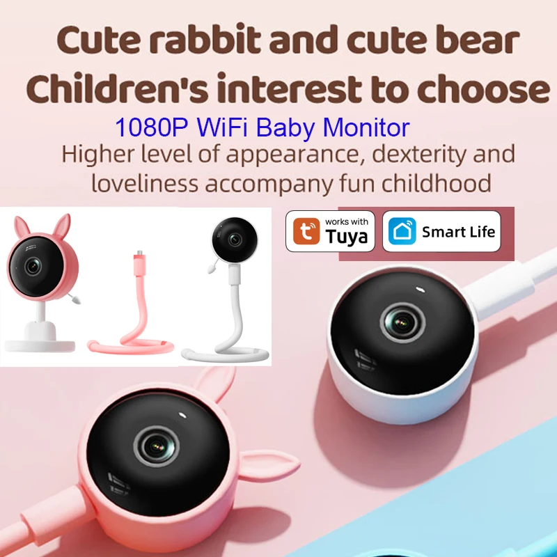 Home Baby Monitor WiFi Tuya Smart Infrared Night Vision Two-Way Intercom Cry to Wake Up Temperature Lullaby 1080P Phone Cameras