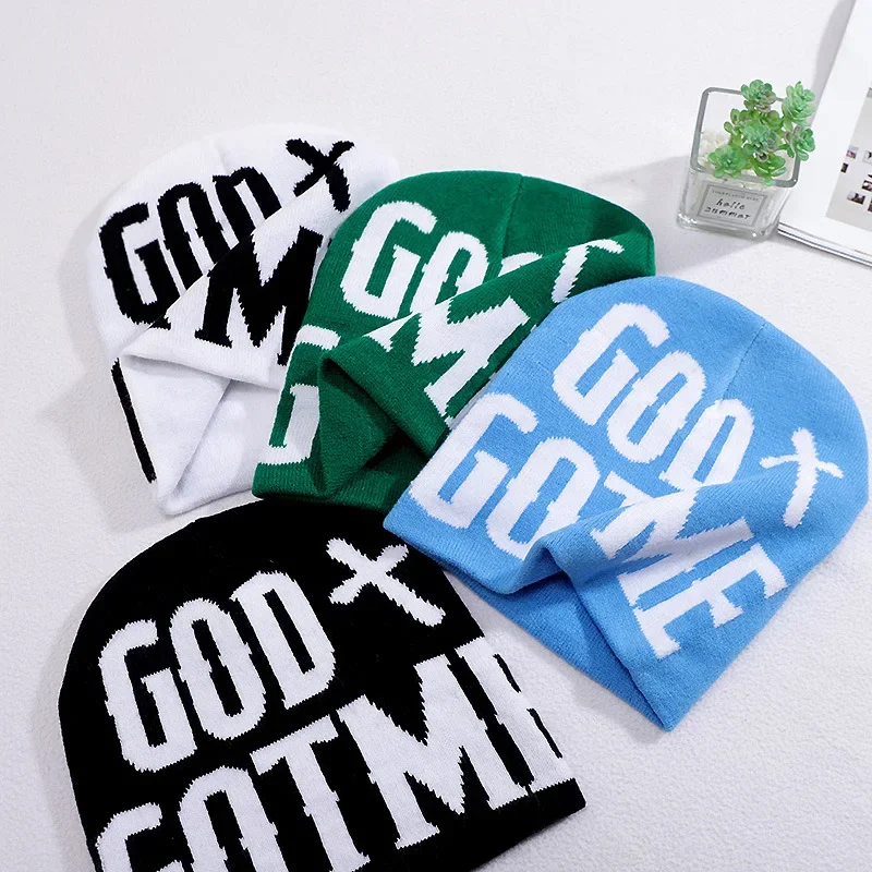 

Letter Print Y2K Beanie Hats for Men's and Women's,Cool Letter Graphic Skull Cap,Outdoor Riding,skiing Outdoor Warm Head Hat