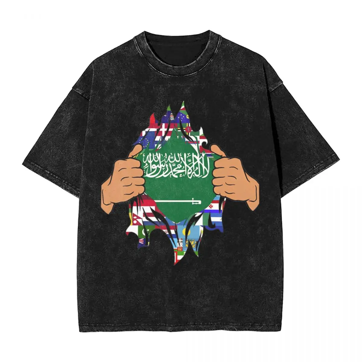 Saudi Arabia Flag, Washed T-Shirt Mens Saudi Arabia Pride Y2K Classic Cotton T Shirts Summer O Neck Harajuku Tee Shirt Tops