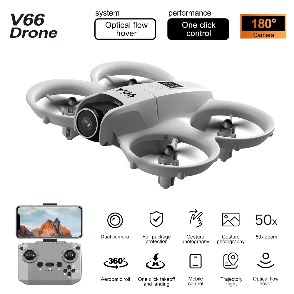 V66 4K/6K/8K Camera HD Drone – 180° Adjustable Camera, 50x Zoom, 120° Wide Angle, Optical Flow Hover, Capture Every Moment