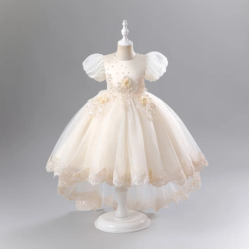 Fashion Flower Girl Dresses for Weddings Short Sleeve Lace Mesh Girls Sequin Dress Summer Children Girls Party Dresses 3-12Years view 4