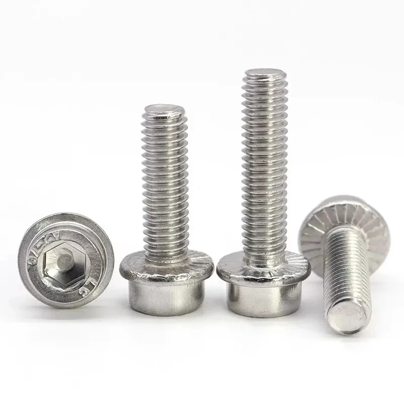 

304 Stainless Steel Flanged Hex Socket Head Cap Screws M3-M10 / Serrated Tooth Flange Bolts with Integrated Washer