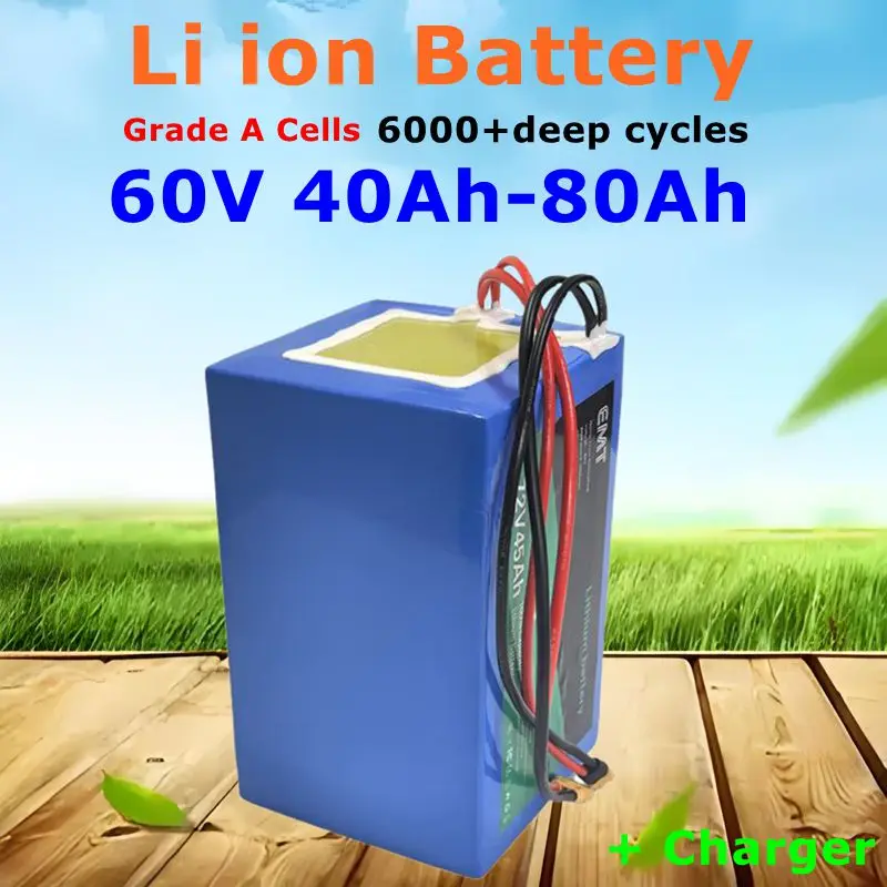 

Lithium Li-ion Battery 60V 40Ah 50Ah 60Ah 80Ah with Bluetooth BMS 17S for 500W 800W 1000W 2000W 3000W Golf Cart Two Wheeler