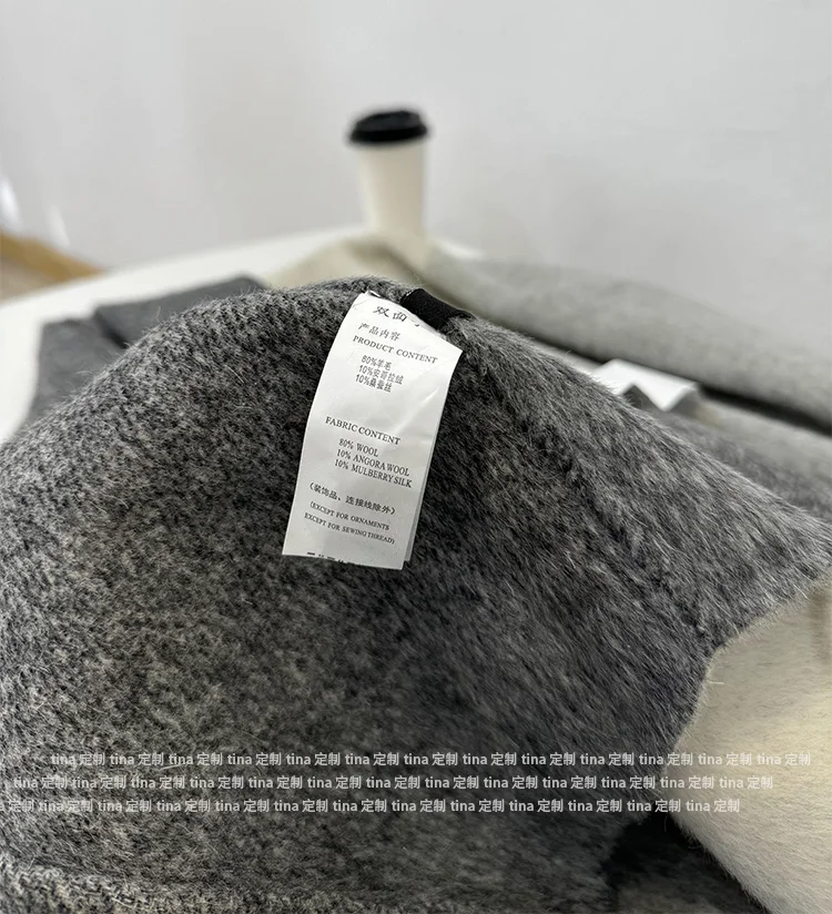 Newest Design Sense Large Scarf Style Gradient Gray Sheep Wool Double-sided Coat Loose Handmade Coat for Women Autumn and Winter
