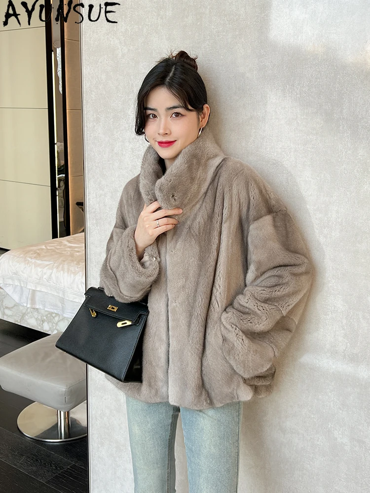 AYUNSUE Natural Velvet Mink Fur Jacket Woman Luxury Whole Mink Jacket for Woman Clothes Short Mink Fur Jacket Кофта С Мехом