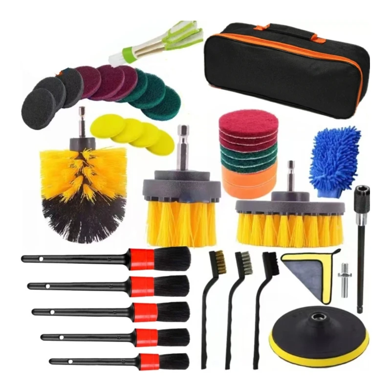 Car Cleaning Tool with Brush Set Auto Detailing Automatic Detail Drill Sets Wash Paint Polishing for Wheel Dashboard J60F