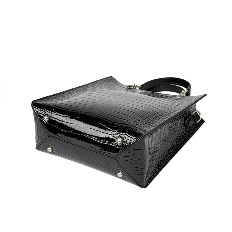 Women Crocodile Pattern Cowhide Handbag Female Split Leather Commuter Shoulde Bag Lady Adjustable Shoulder Strap Crossbody Pack