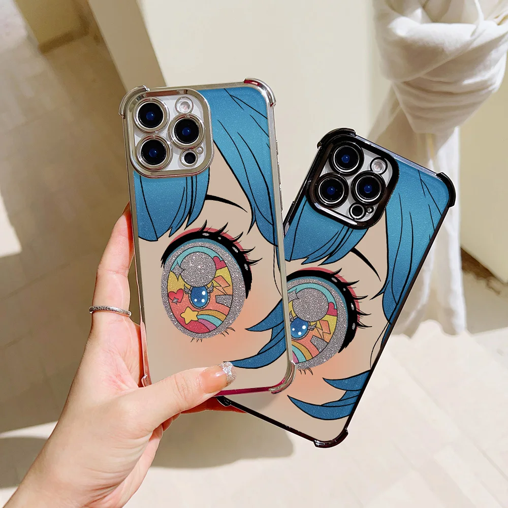 카툰 무지개빛 반짝이는 눈 플레이트 폰 케이스 샤오미 15 14 13 포코 F4 F5 X7 X6 X5 X3 프로 울트라 4G 5G 낙하 방지 에어백