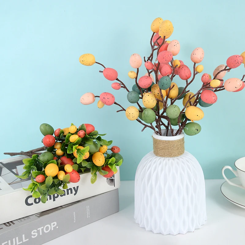 

Easter Egg Tree Branch Colorful Painting Foam Egg Flower Fake Plant DIY Easter Decoration Home Vase Decor Festival Party Supply
