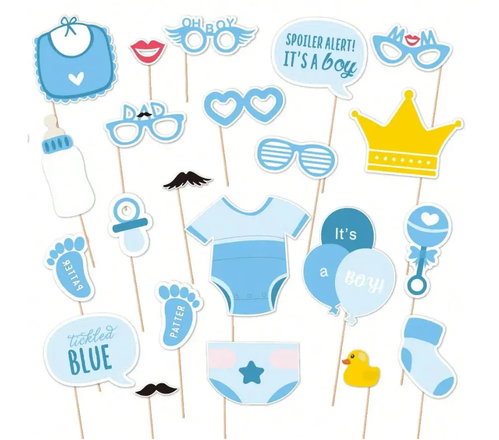22pcs Paper Baby Shower Decorations & Photo Props, Gender Reveal Party Decorations, Funny Photo Booth Props
