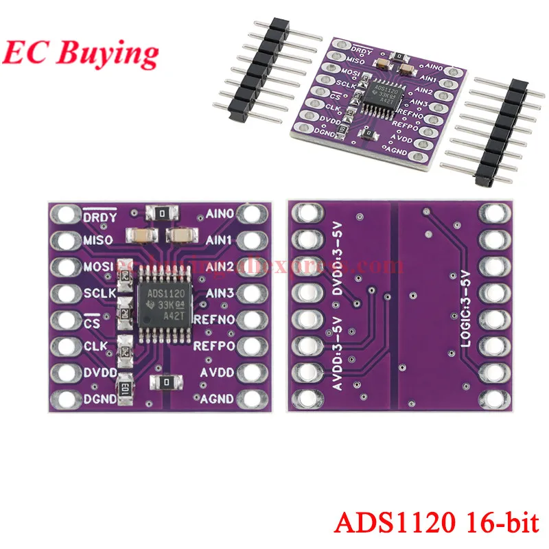10Pcs/1pc ADS1220 ADC 24Bit 2kSPS A/D Converter Board Module 4 Channel Way ADS1120 16Bit Analog-to-Digital Sensor SPI Low Power