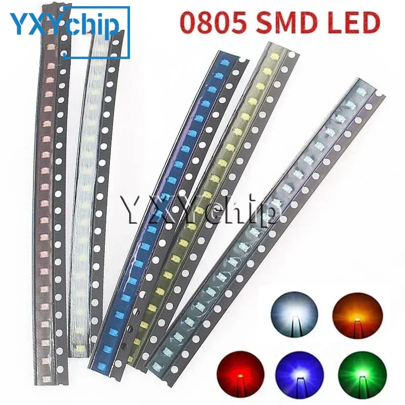 100PCS 0805 SMD LED Red, Green, Blue, Yellow, White Light Emitting Diode Kit