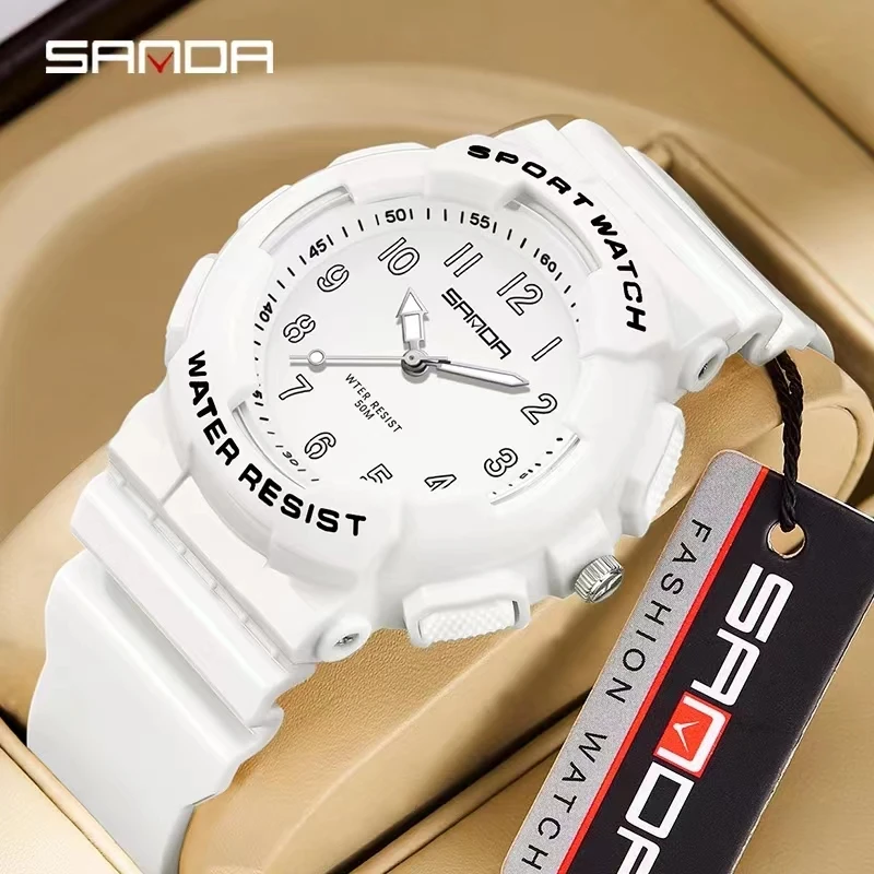 Sanda 6094 Trendy Fashion Hand Clock For Children 50M Waterproof Shock Resistant Quartz Movement Students Sports Wristwatch