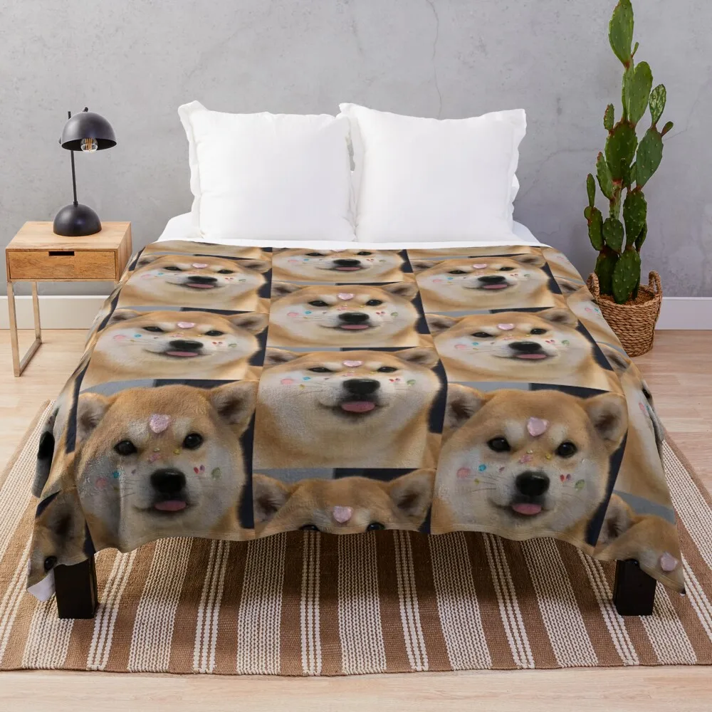 

Cutesy shiba Ino с наклейками на лице. Одеяло. Зимние кровати. Меховые одеяла.