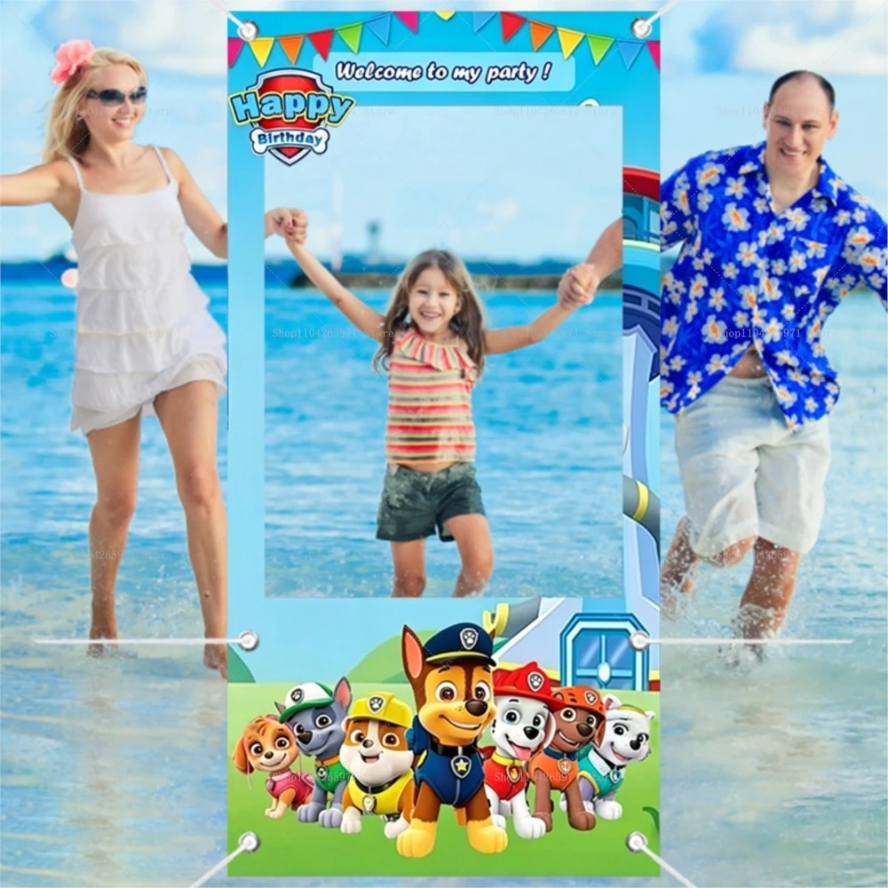 Cute Paw Patrol Dog Team Photo Booth Frame Props Kids Birthday Baby Shower Shooting Background Photo Studio Wall Banner Decor view 6