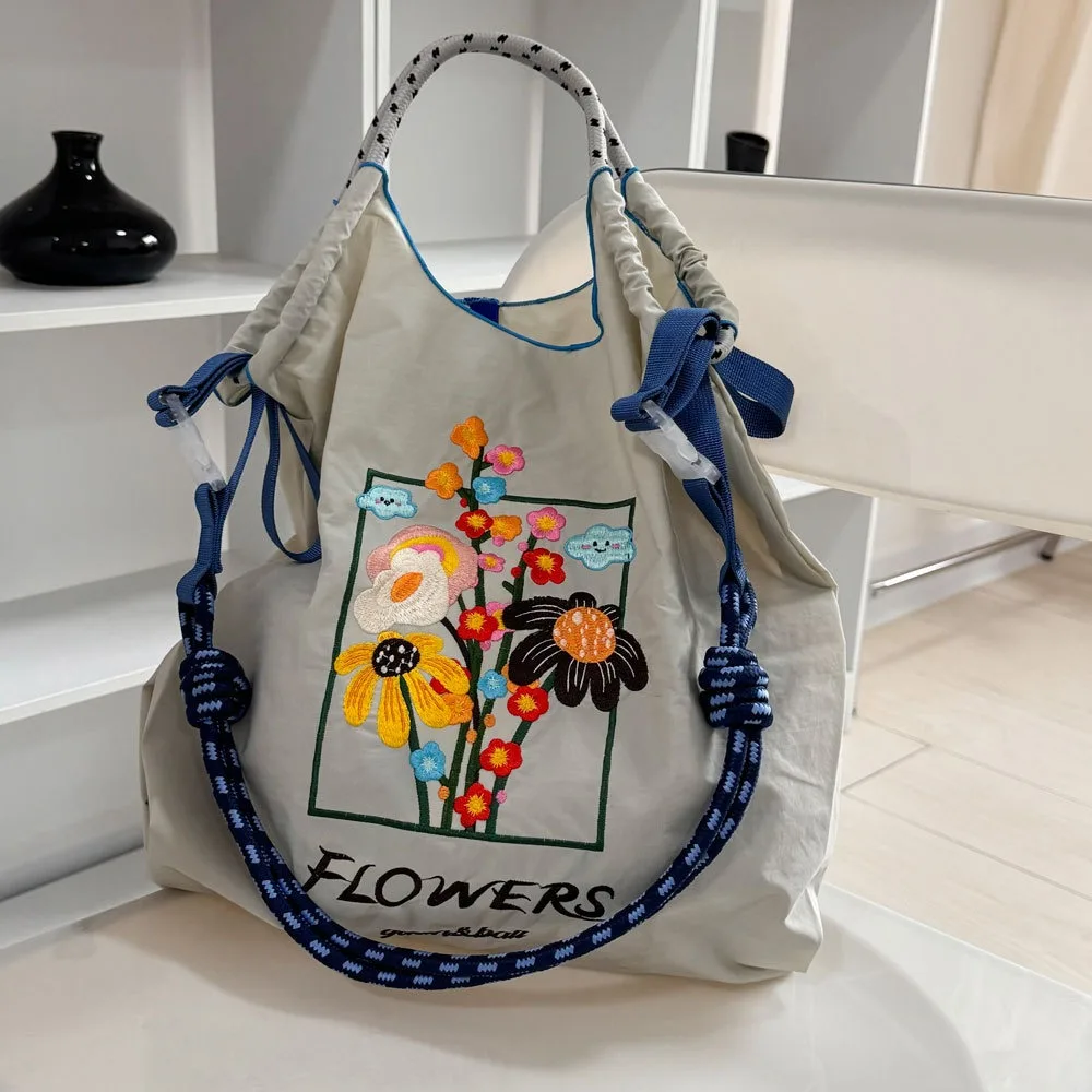 Nylon Oxford Bag Kawaii Portable Large-Capacity Shoulder Bag Embroidered Shopping Bag Girl