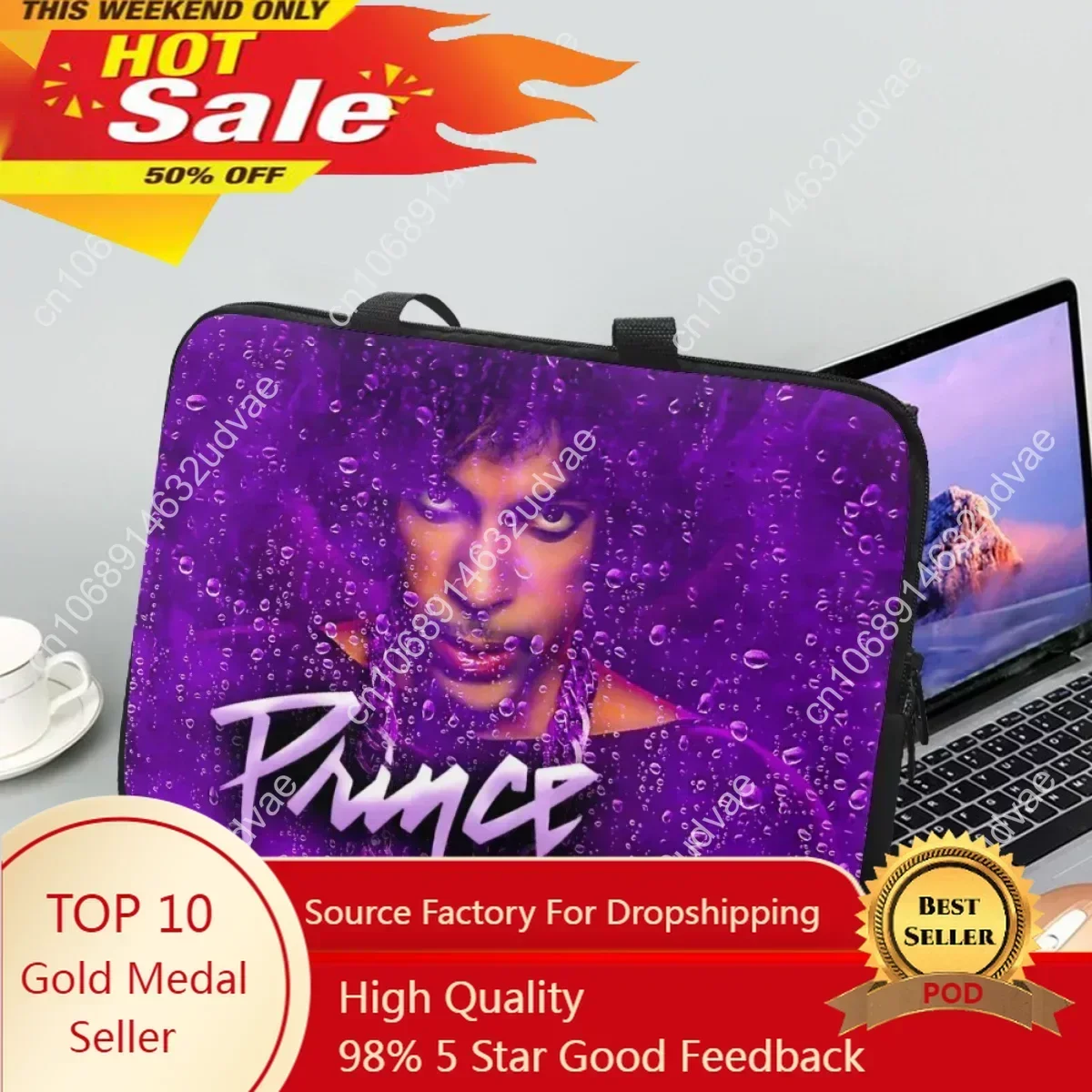 Prince Purple Rain Laptop Sleeve Case for Men and Women, Bag for Notebook, Rock Music, Carrying Bag, Antichoc Case, 13 in, 14 in, 15 in, 16 in, 17 in