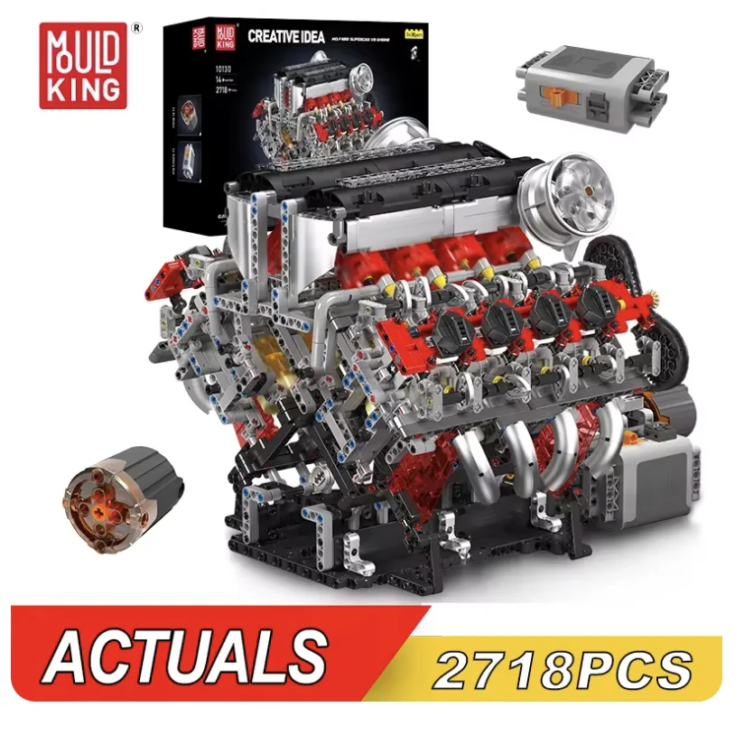 

MOULD KING High-Tech Electrically F488 Supercar V8 Engine Model 10130 Educational Building Block Brick Children MOC Toys Gifts