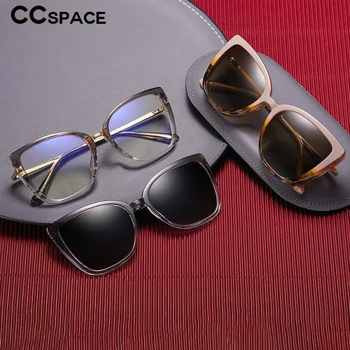 53752 TR90 gafas de ordenador cuadradas antiluz azul de dos piezas con forma de ojo de gato para mujer montura de gafas polarizadas magnéticas UV400