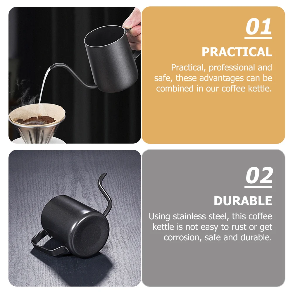 

Hand Drip Coffee Kettle 250ml Stainless Steel Long Spout Handheld Coffee Pot Smooth Vertical Water Flow Lightweight Portable
