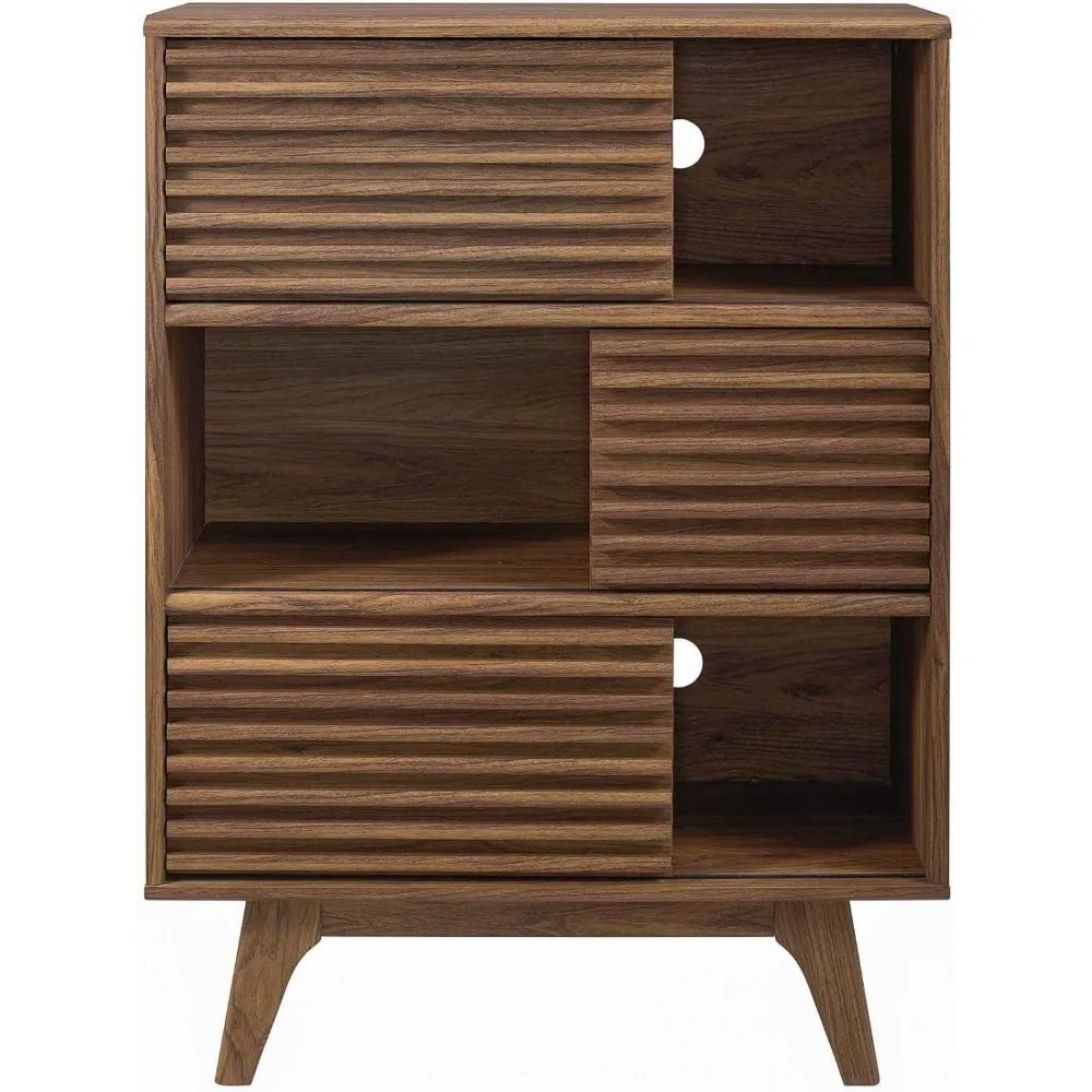 Three-Tier Display Storage Cabinet Stand, Walnut