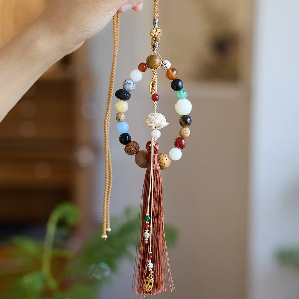 Natural Eighteen Seeds Multi Treasure Bodhi Beaded Car Pendant Safe Trip Bag Charm Exquisite Craft Festival Gift