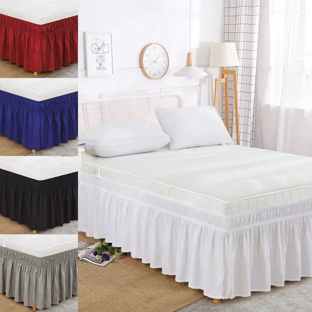 

1PC Solid Color Elastic Bed Skirt Stretch Built-In Bed Apron Solid Color Machine Washable Wrinkle Free Bedskirt faldón de cama