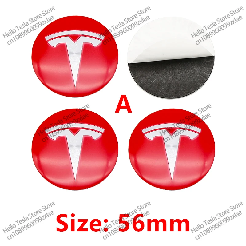 4Pcs 56mm Car Wheel Stickers Center Hub Cap Car Emblem Badge Decal For Tesla Model 3 Model X S Model Y Decals TM3 TMX TMS