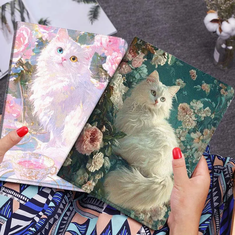 

White Cat Beautiful Flower For Xiaomi Redmi Mi Poco Pad 2 5 6s 7 7s Ultra Pro Max 14 12.4 12.1 inch Soft Tablet Case Gift