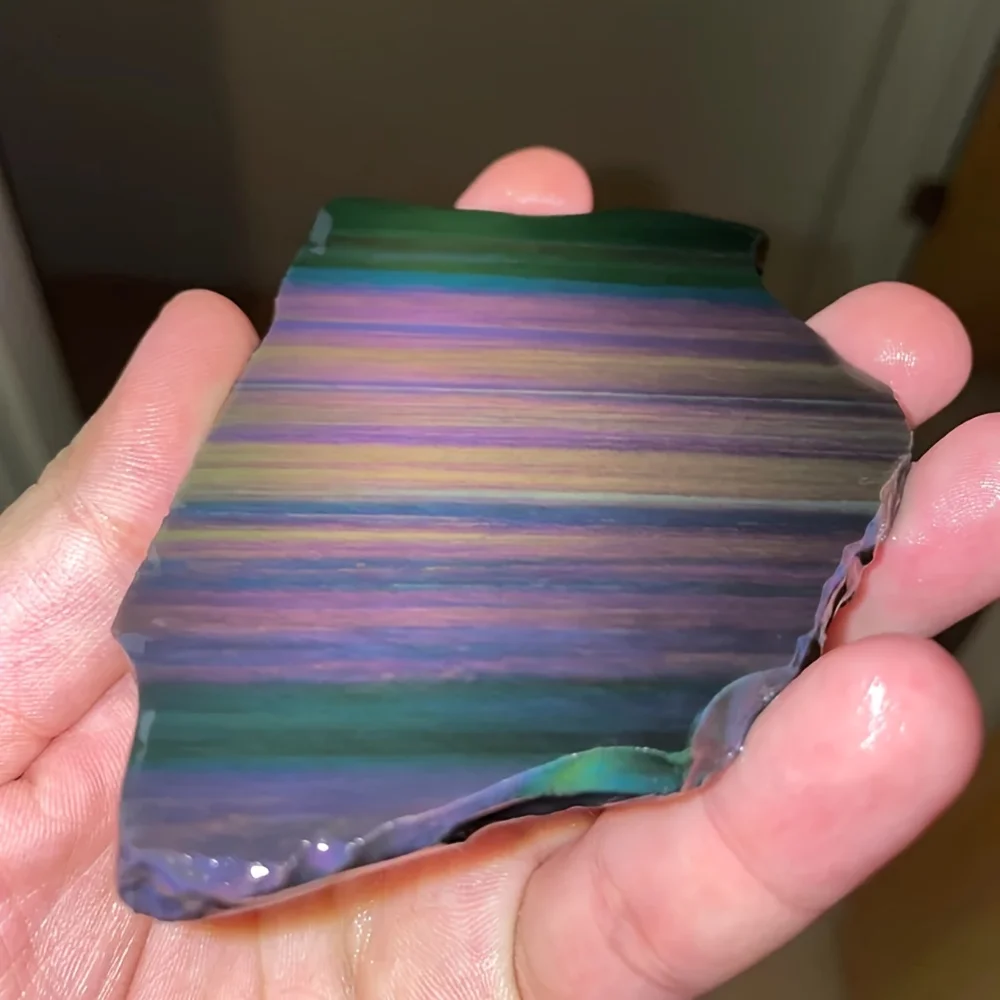 

1pc Natural Rainbow Obsidian Slice, Top Grade Lapidary Rough Slab - Raw Chakra Stone for Home Decor, Holiday Gifts