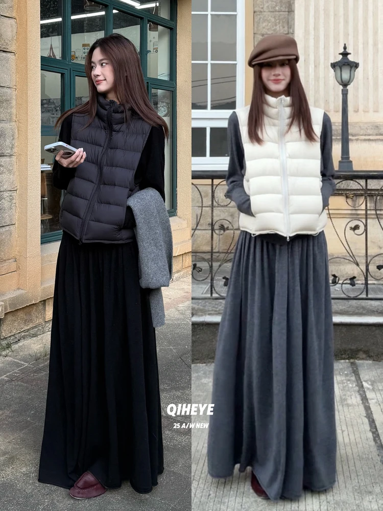 

QIHEYE 2025 Autumn Winter New Lazy Sle Double Color 90 White Du down Ribbed Fce Vest Layering Item Women's Faion