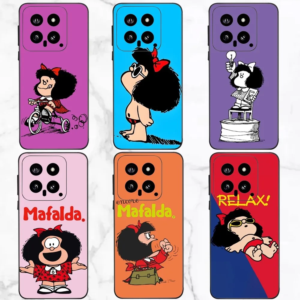 M-Mafalda Cute Phone Case For Xiaomi 11 Redmi Note 11 5G 8T 9A 9 10T Note8Pro Note9 12SUltra Black Case