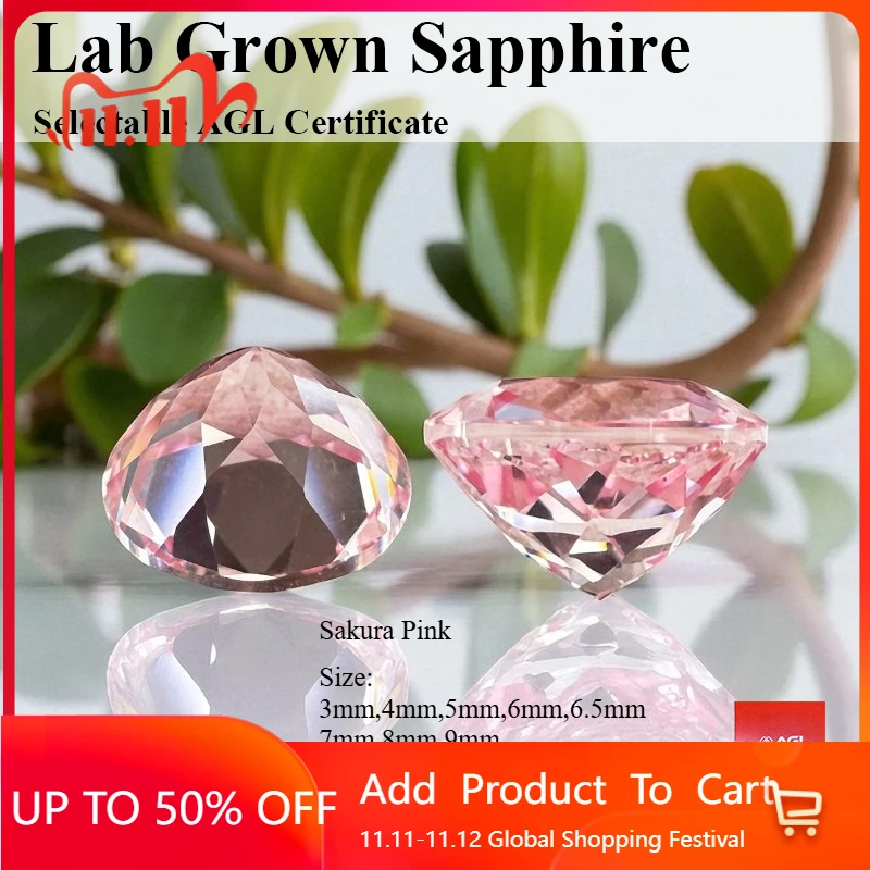 

Lab Grown Sapphire Round Cut Sakura Pink Gemstone Beads Pass Diamond Tester For Jewelry Diy Making Selectable Certificate
