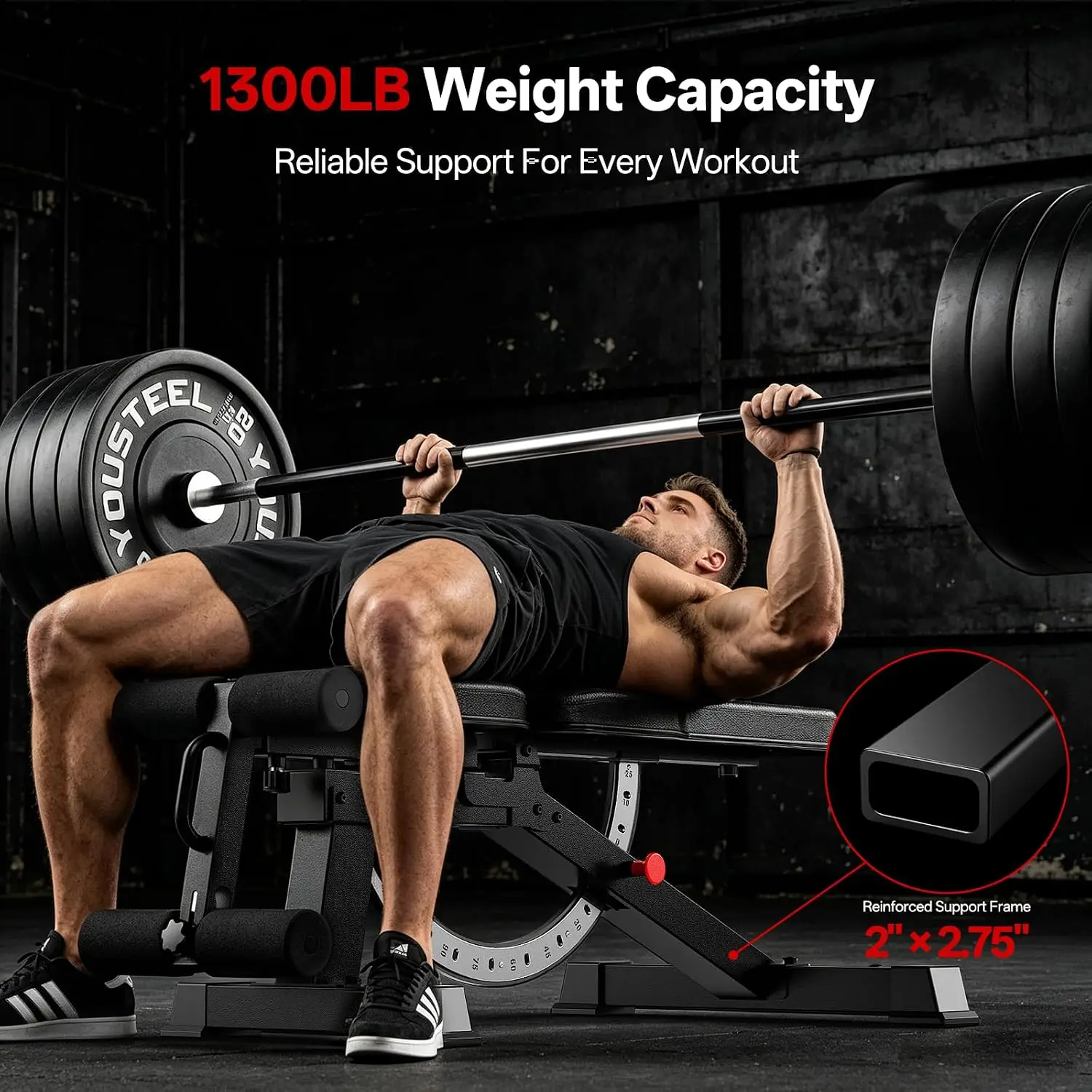 Adjustable Weight Bench 1300LBS, Incline Decline Flat Multi-Position Home Gym Workout Bench