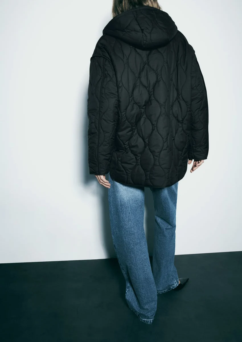 

Spring New Women's Loose Fit Long Cotton Jaet with Diamond Pattern And Large kets Casual Hooded Coat Polyester Fabric