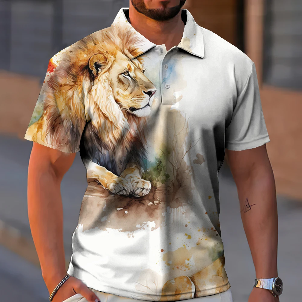 Animal Men Polo 3d Tiger&Lion Printed Ferocious Beast Men’S Clothing Summer Casual Short Sleeve Loose Oversize Shirts Senior Top