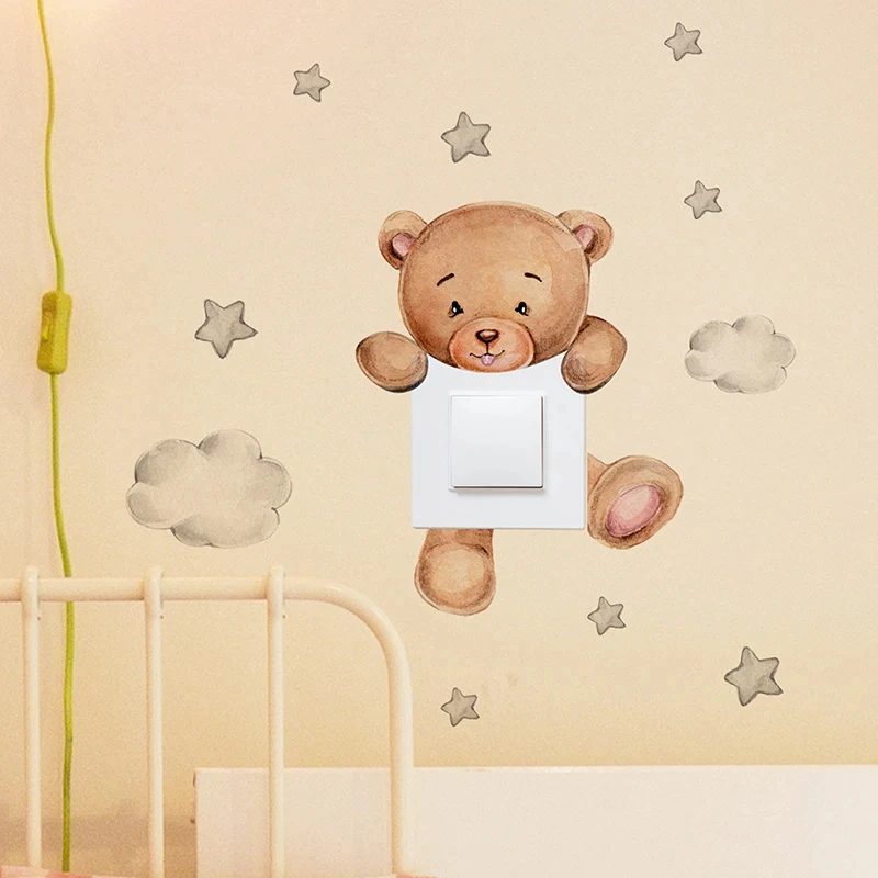 1/2/4/6set Cartoon Bear Star Switch Sticker For Kid Baby Room Bedroom Decoration Mural Self-Adhesive Home Decor Cute Wall Decals