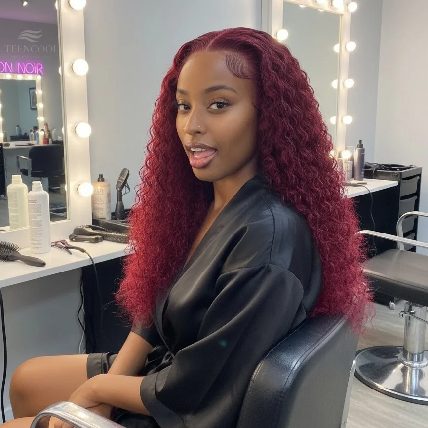 

30 Inch Deep Wave 99J Burgundy 13x4 HD Lace Frontal Wigs Brazilian Human Hair 13x6 Transparent Lace Front Curly Wigs for Women