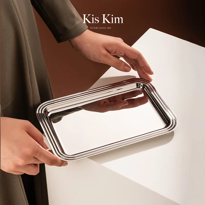 

Kiskim European Sle Stainl Steel Western Dinner Plate Home Use Fruit Tray ternoon Tea Tray Hotel Hot Towel Tray Decora...