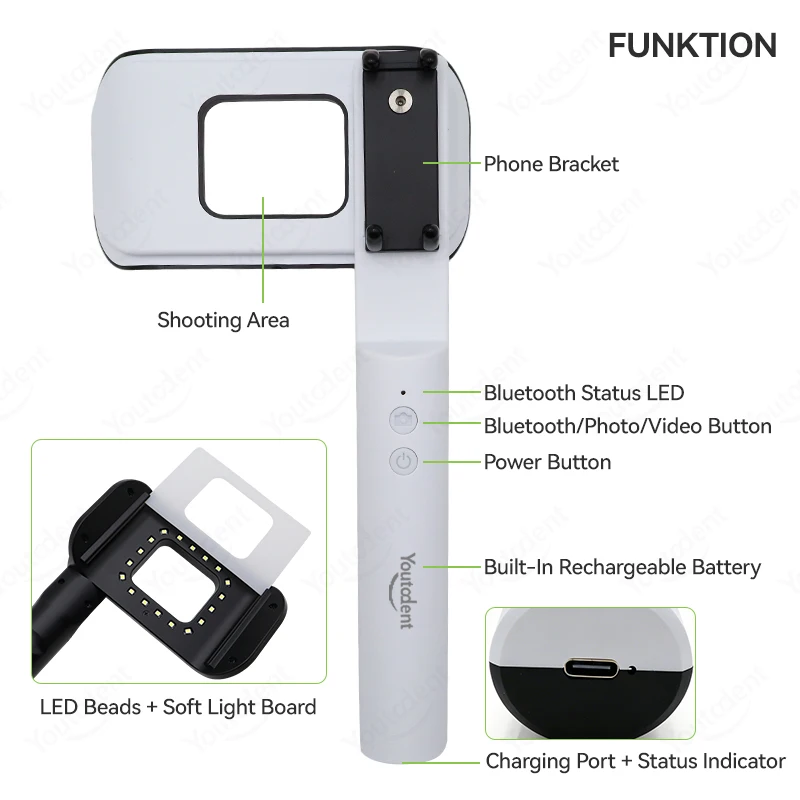 Dental Photography Light Portable Intraoral Oral Photo Fill Light with Bluetooth Mobile Phone Dental Flash Lamp for Dentists