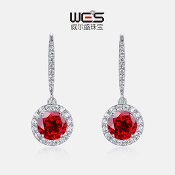 Pigeon Blood Red Cultured Ruby Ear Hooks 18k Gold Inlaid Moissanite PT950 Platinum Gemstone Light Luxury Earrings