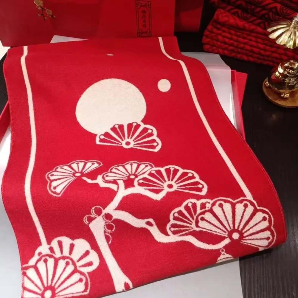 Lamb Cartoon Shape Chinese New Year Sheep Long Scarf Polyester Windproof Red Long Shawl Thicken Soft Long Turban