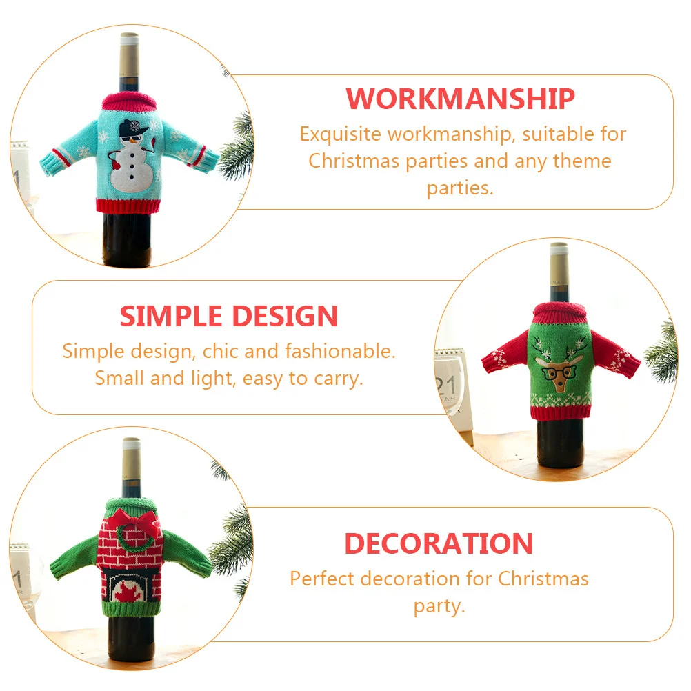 

3pcs Red Wine Bottle Bag Santa Bottle Cover Christmas Decor For Home Woven Xmas Wine Holder Party Decoration Tools