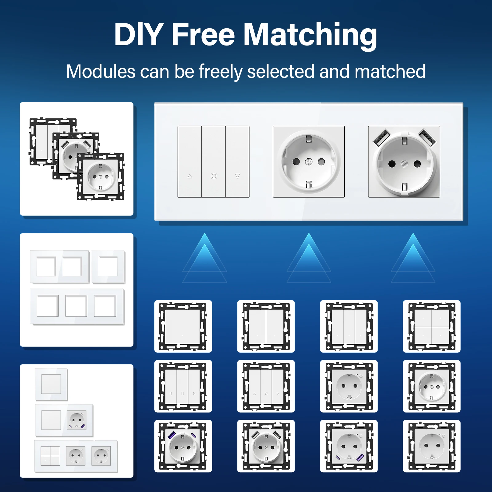 BSEED 1/2/3/4Gang Wifi Smart Switches Licht/Vorhang/Dimmer Klicken Tasten Typ-c USB Steckdosen DIY Funktion Teile EU Glas Rahmen