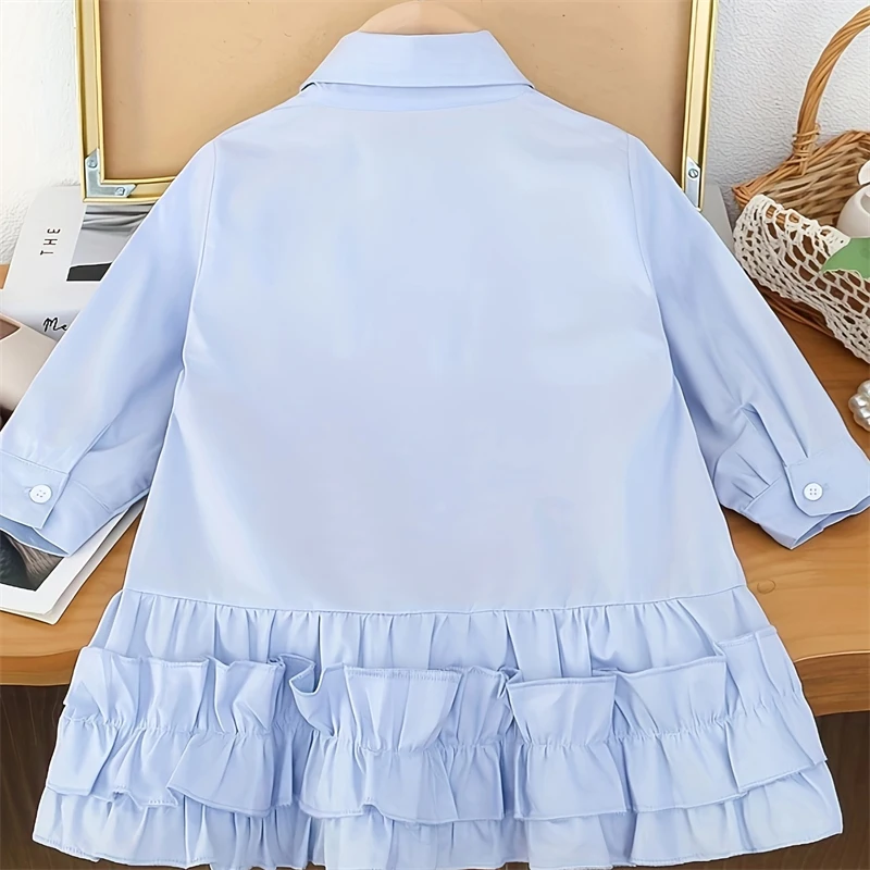 1-6 Jahre alt Modische Kinder Hemdkleid Baby Mädchen Einfache Kleidung Einfarbig Kind Weiche Kleider Neugeborene Kleinkinder Kostüm – Detail 2