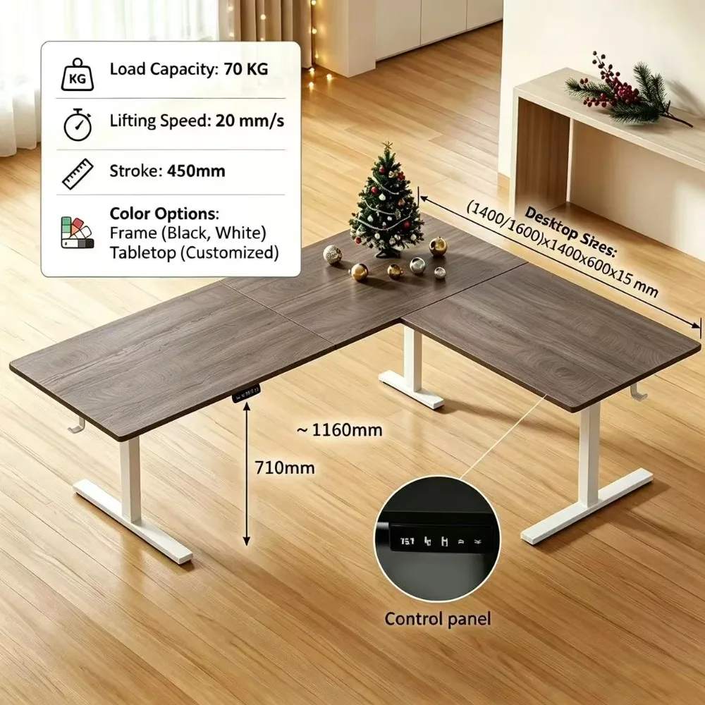Spacious L Shaped 3 Leg Corner Standing Desk Electric Height Adjustable Computer Workstation for Home Office