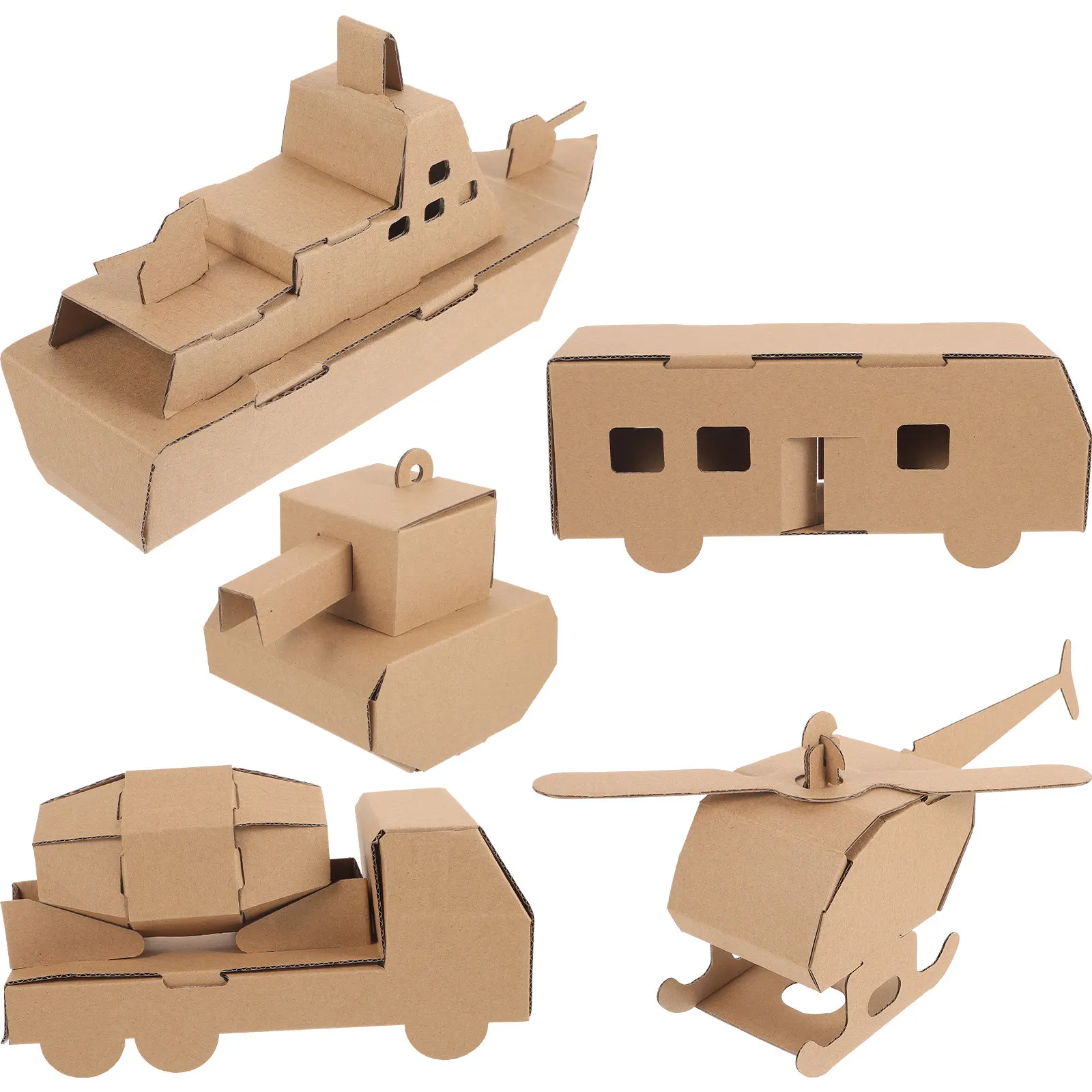 

5Pcs Paper 3D Puzzle Creative Handmade Assembly Educational DIY Car Airplane Helicopter Set for Kids Preschool Early Learning