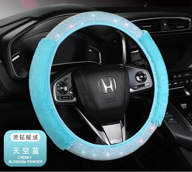 

Fleece No-Inner-Ring Steering Cover - All-Season Rhinestone Car Grip, Ready Stock