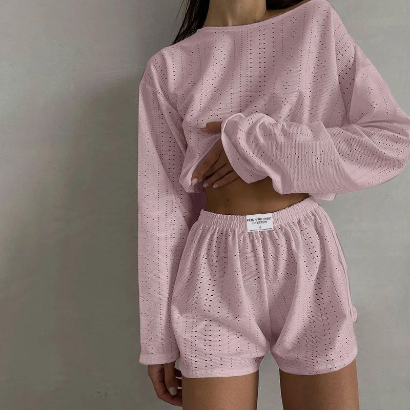 Women\'s Pajamas Set Sleepwear Spring Long Sleeve Tops With Shorts Home Clothes 2 Piece Sets Pyjama Femme Loungewear Pijama Mujer