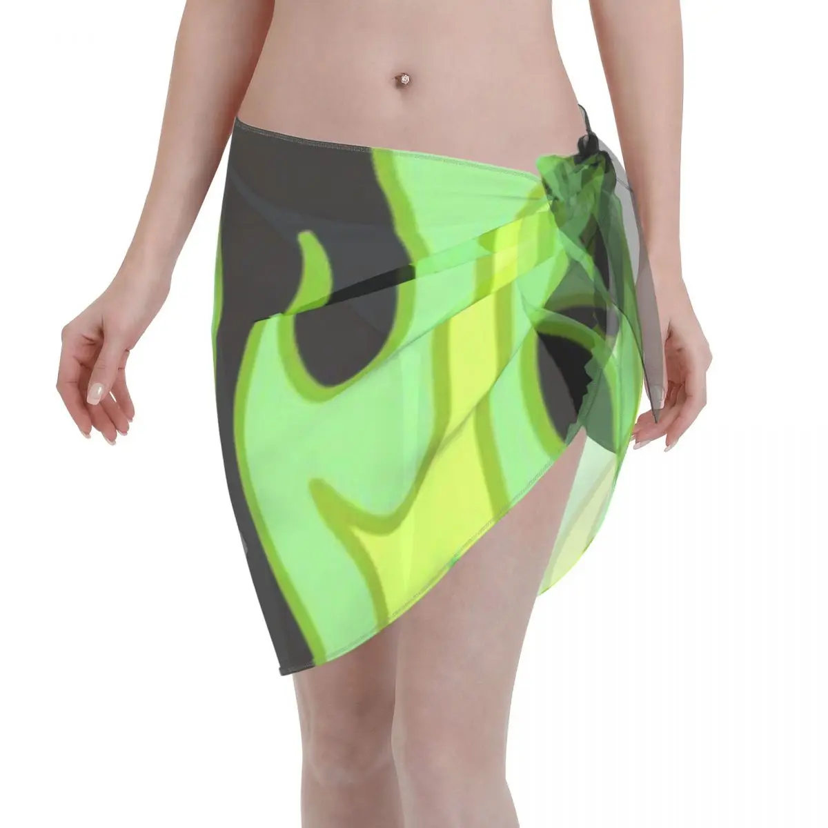 Promotion Stylish Bright Green Flames! Women's Beach Wrap SkirtResort Holiday Tropical Cover Up